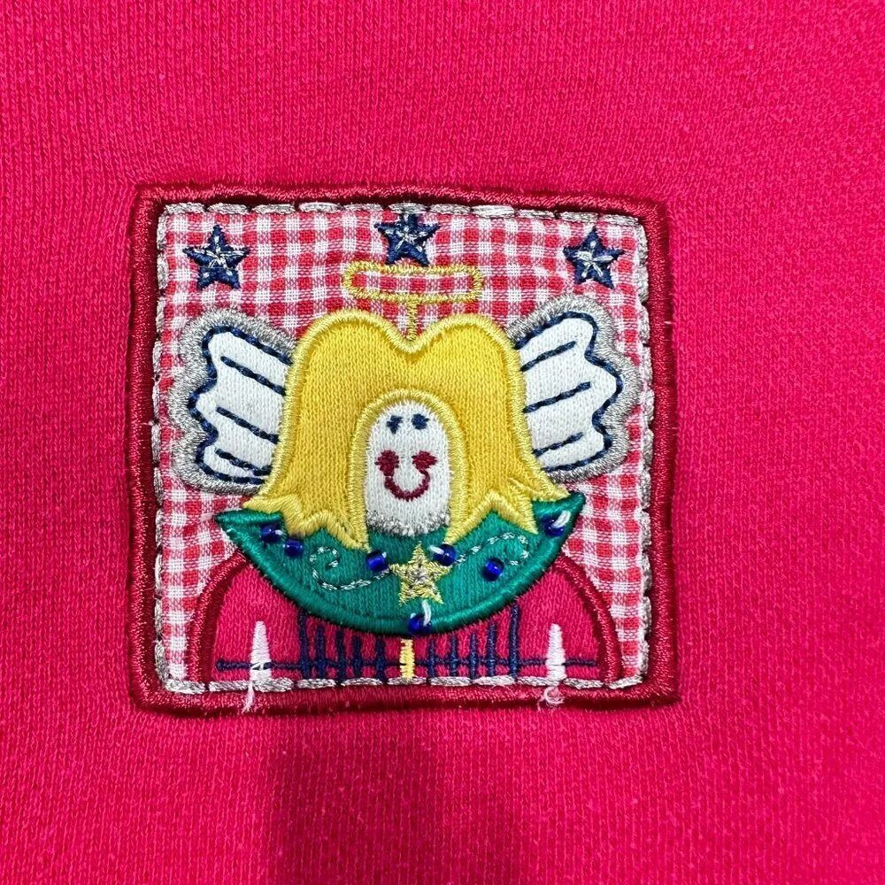 Vintage Holiday Winter Christmas Sweatshirt‎ Embroidered Quilted Red Adorable PS - Picture 2 of 10